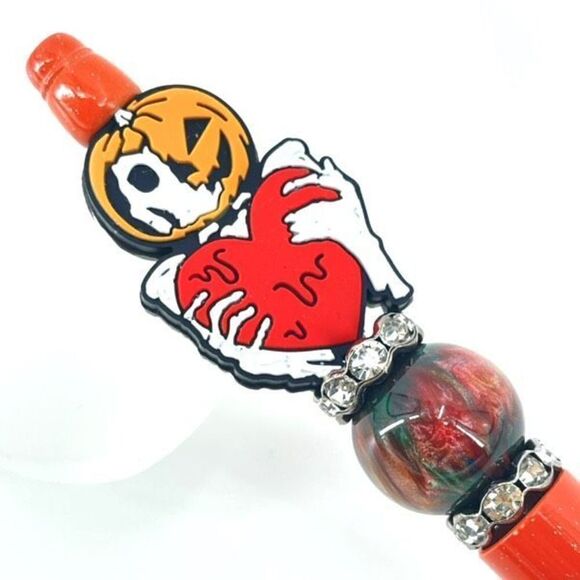 Halloween pumpkin skeleton heart Jack-o-lantern handmade pen NEW beads rhineston - Picture 6 of 6
